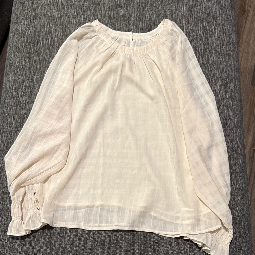 LOFT Cream Bishop Sleeve Blouse